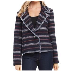 Karen Kane Blazer Womens Medium‎ Blue Striped Tweed Fringe Career Office Twee